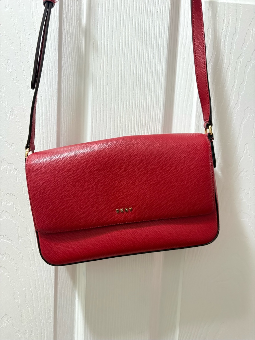 DKNY Red Pebbled Leather Crossbody with Gold Logo